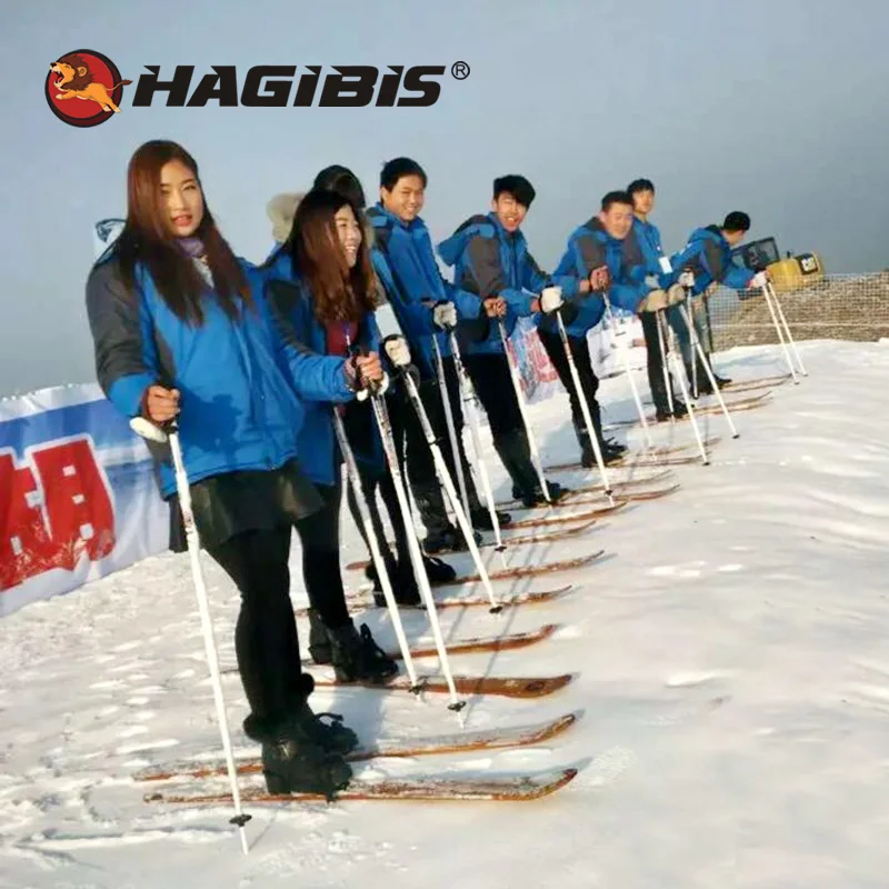 HAGIBIS Beginner Snow Skis and Poles Willow Wooden Snowboard  110cm/130cm x 7cm, Outdoor Snow Sled