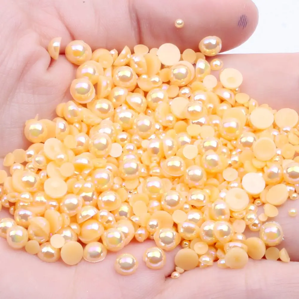 

Orange AB Resin Half Round Pearls 2-12mm And Mixed Sizes Non Hotfix Glue On Beads DIY Nail Art Craft Garment Supplies