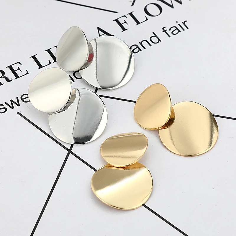 Women's Korean Drop Earrings Metal Geometric Round Gold Silver Color Stud Earrings Statement Modern Female Jewelry Accessroies