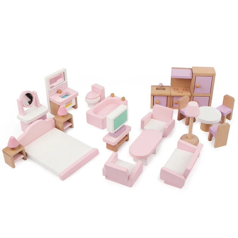 22pcs Miniature Furniture for dolls house Wooden dollhouse Furniture set Educational Pretend Play toys Children girls gifts