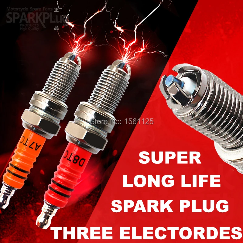 1PC Three-electrode Super D8TC Motorcycle Spark Plug 125cc for DR8EA D8EA DR8EIX DPR8EA-9 DPR8EIX-9 IX24 X24ESR-U HG22 X5CC R6J