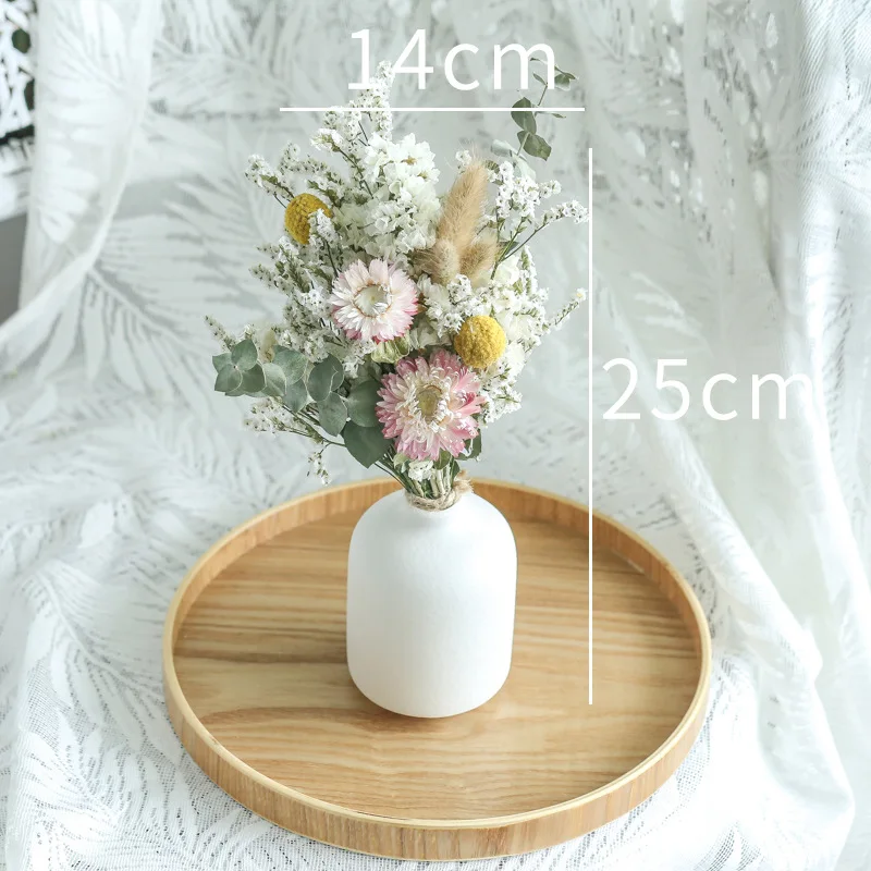 

1 Bunch Mixed Rose Daisy Babysbreath Preserved Dried Mini Flowers Bouquet With Vase Photograph Office Home Desktop Decoration