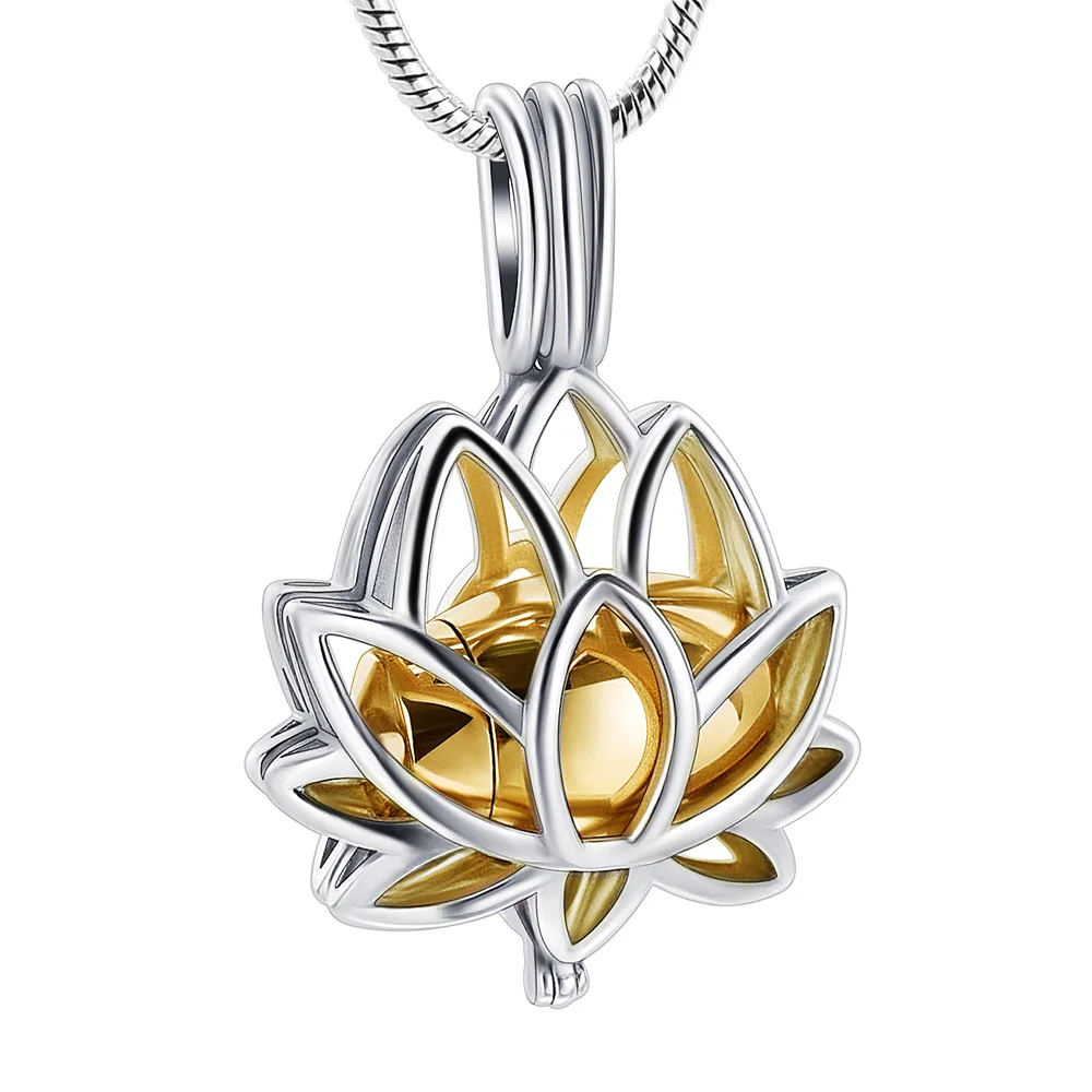 Cremation Jewelry Ashes Urn Pendant Necklace with Hollow Urn Cremation Jewelry for Ashes Lotus Flower Shape Keepsake