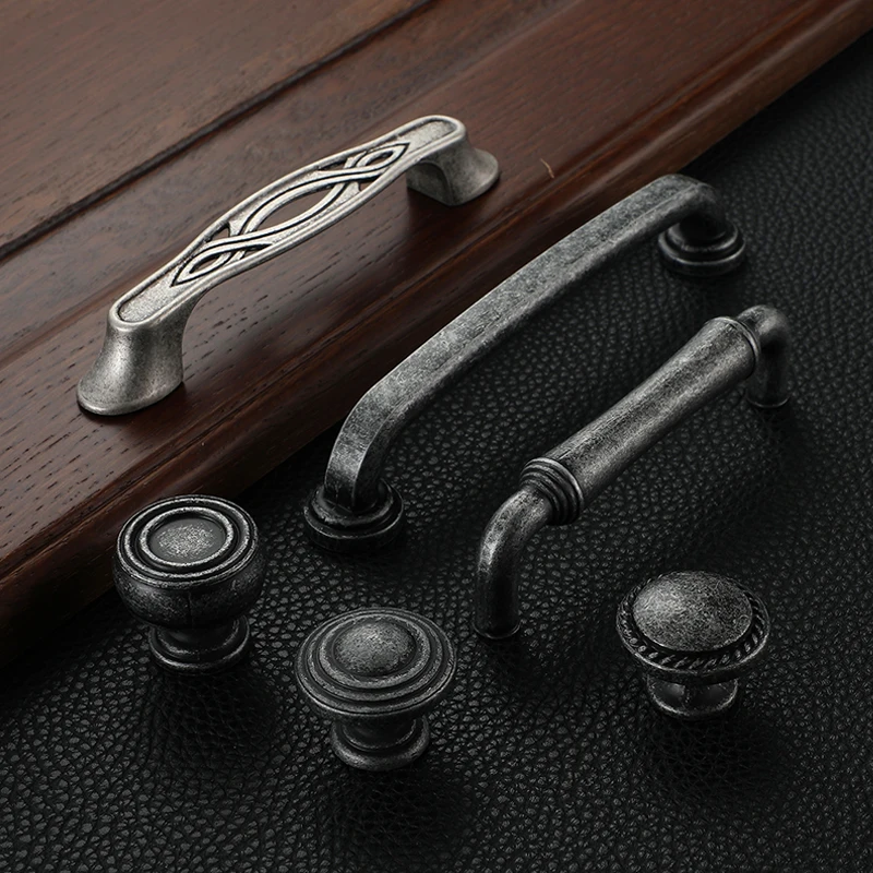 AOBT Vintage Antique Furniture Handles Drawer Door Knobs Gray Bronze Kitchen Cabinet Storage Handle Cupboard Vintage Hardware