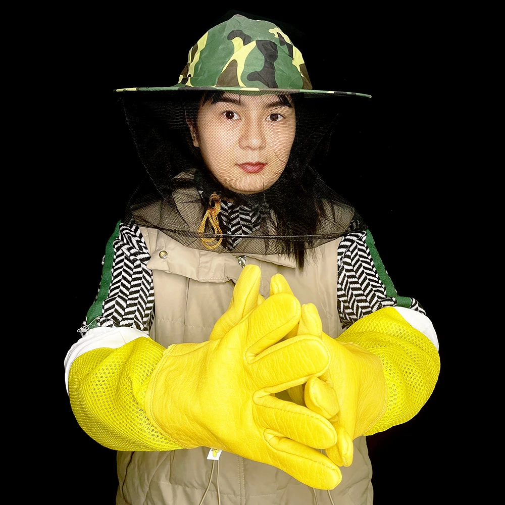 

Beekeeper Protective Hat Cap Camouflage With Veil And Long Sleeve Gloves Protection Anti Bite Honey Collect Or Harvesting Tools