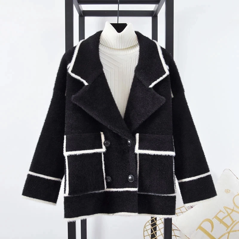 Capispalla da donna in misto lana calda invernale Cardigan cappotto femminile All-Match doppio petto sciolto capispalla Harajuku