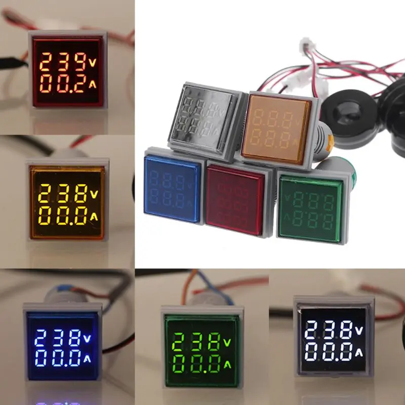 Square LED Digital Dual Display Voltmeter & Ammeter Gauge Current Meter 60-500V 0-100A U1JF