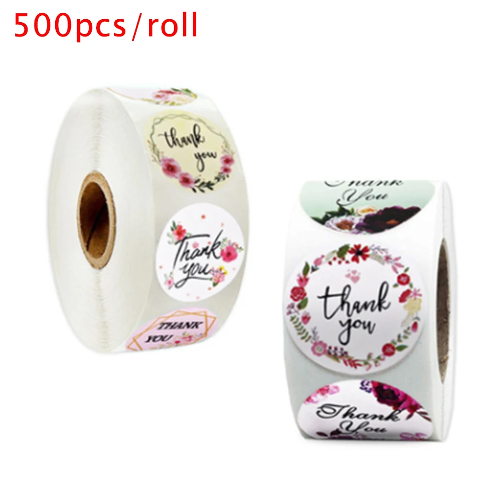 500pcs Flower Type Thank You Stickers for seal labels 1 inch gift Packaging Stickers Birthday Party Offer Stationery Sticker