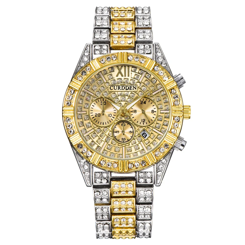 ALLICEONYOU New Gold Silver Color Cubic Zirconia Watches Hip Hop Fashion Iced Luxury Syntheti Bracelet Stainless Steel  For Gift