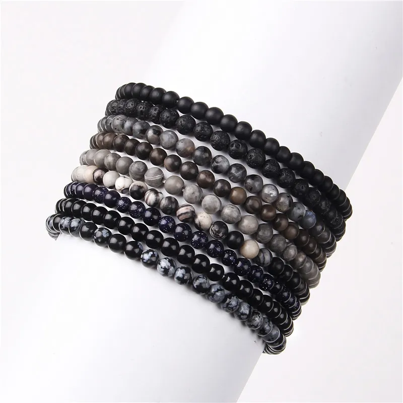 4 mm Natural Reiki Chakra Stone Beads Bracelets Men Vintage Stretch Jewelry Black Labradorite Charm Bangle Women Energy Pulsera