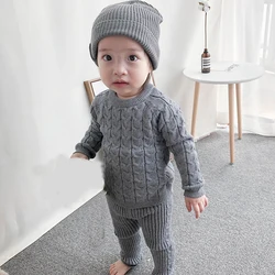 Baby Boys Girls Clothing Sets Fall Winter Sweater + Pants Infant Boys Knit Tracksuits Toddler Girls Boys Suit Hoodies Pants Set