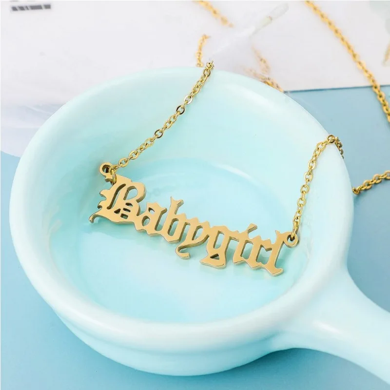 Hot Sale Fashion Stainless Steel Name Necklace Personality Silver Color Letter Gold Necklace Pendant Nameplate Jewelry Gift 2021