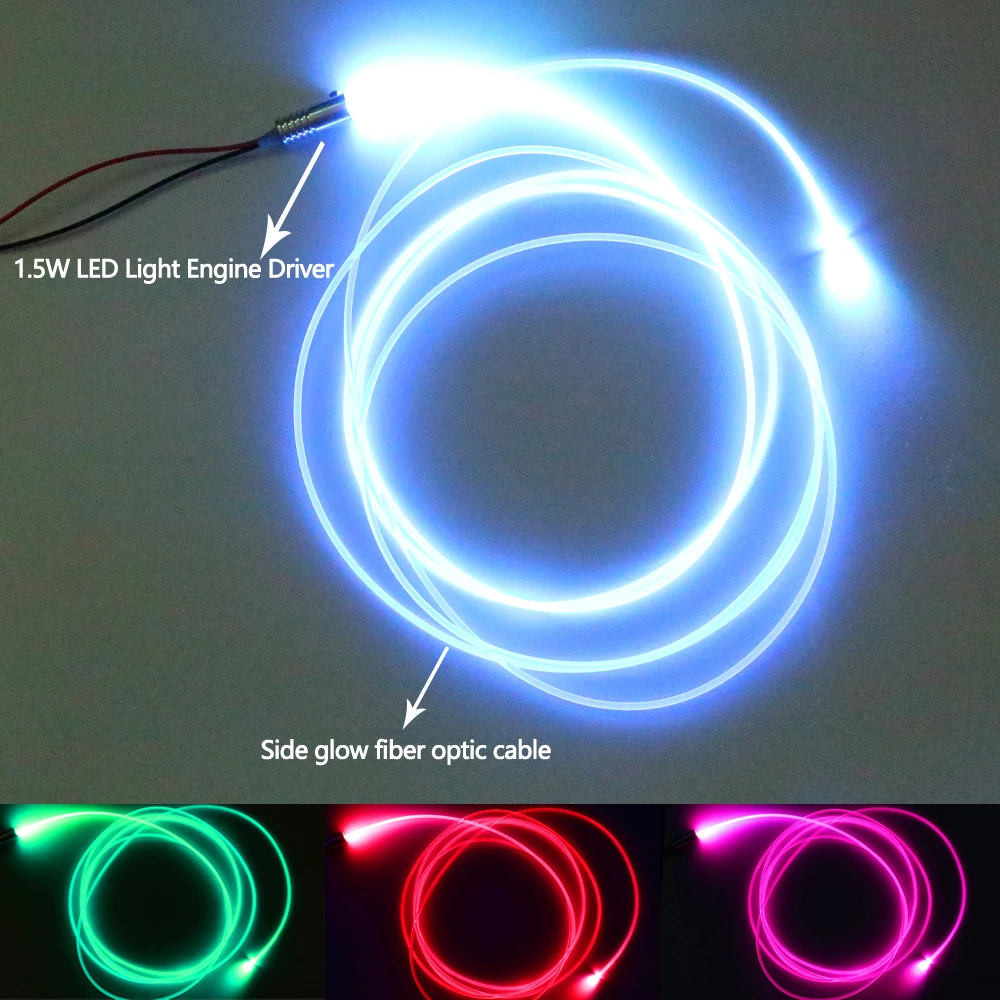 Żarówka LED DC12V 1,5 W z źródłem światła LED i kablem światłowodowym 3,0 mm 5 m do samochodowej lampy bocznej Mini Illuminator