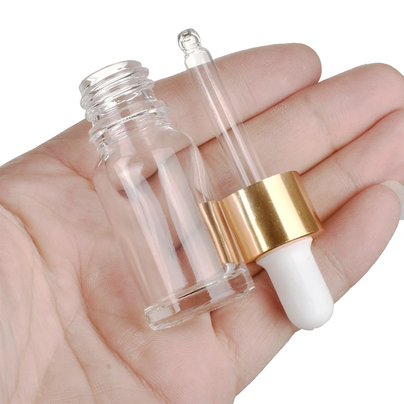 5ml 10ml 15ml 30ml 50ml Glass Dropper Bottles With Pipettes Clear Essential Oil Dropper Bottles With Gold Cap For Aromatherapy