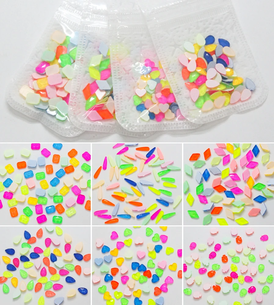 30pcs Mix Color Mocha/Fluorescent 3D Designs Glass Nail Decor Rhinestones For DIY Manicure Nail Art Stones Decorations