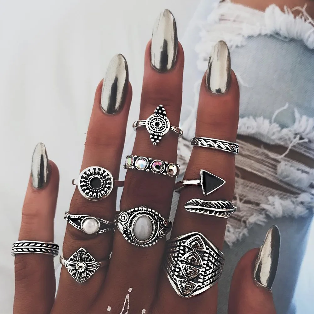 9pcs/Set Bohemian Hollow Heart Knuckle Finger Rings Set For Women Simple Wavy Geometric Female Wedding Ring Fashion Jewelry