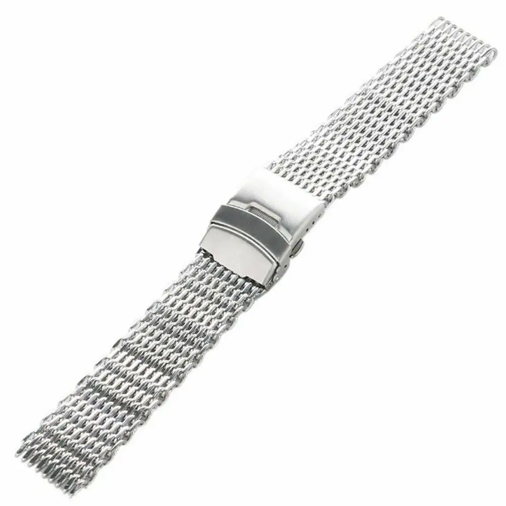 18/20/22/24mm Steel Shark Mesh Watch Band Strap Silver Bracelet Watchband Milan Mesh Weaving Double Snap Strap