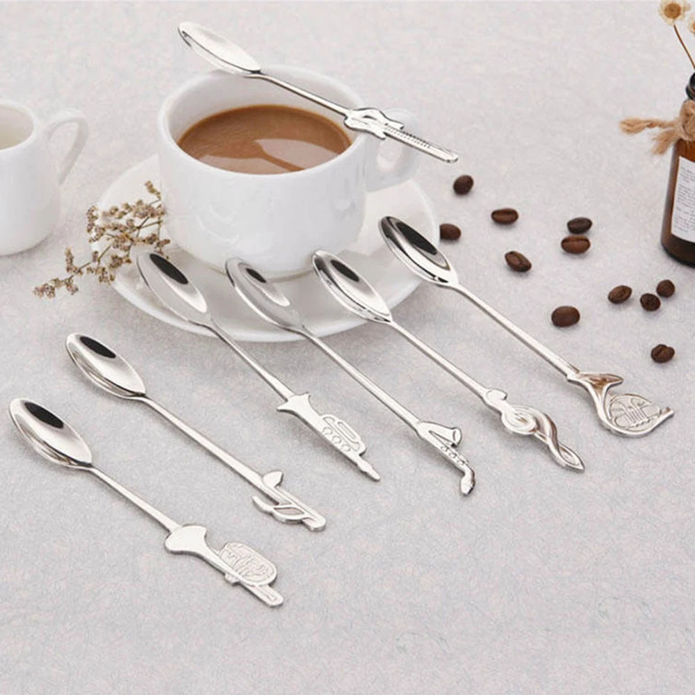 1 Pcs Creative Musical Note Spoons Long Handle Coffee Spoon Stainless Steel Teaspoon Stirring Spoons Tableware