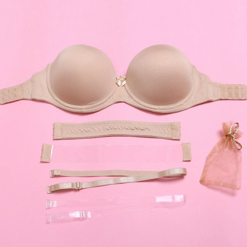Nowy seksowny biustonosz Push-Up Bralette kobiety silikonowy bez ramiączek Halter niewidoczny kubek ślubny A B C D E F 70 75 80 85 90 95 duży rozmiar