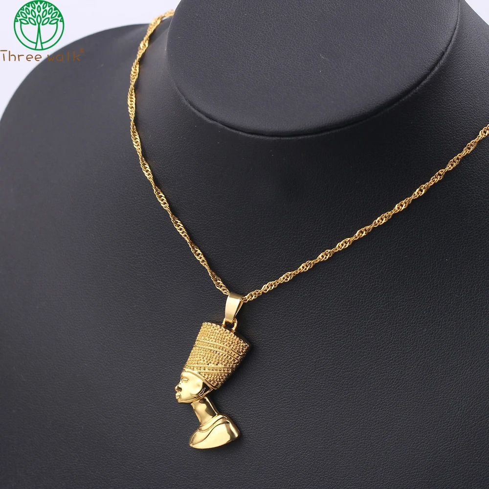 Ancient Egyptian Queen Nefertiti Pharaoh Pendant Necklace Gold Color for Women Men Jewelry Gold Silver Color Hip Hop Jewellery