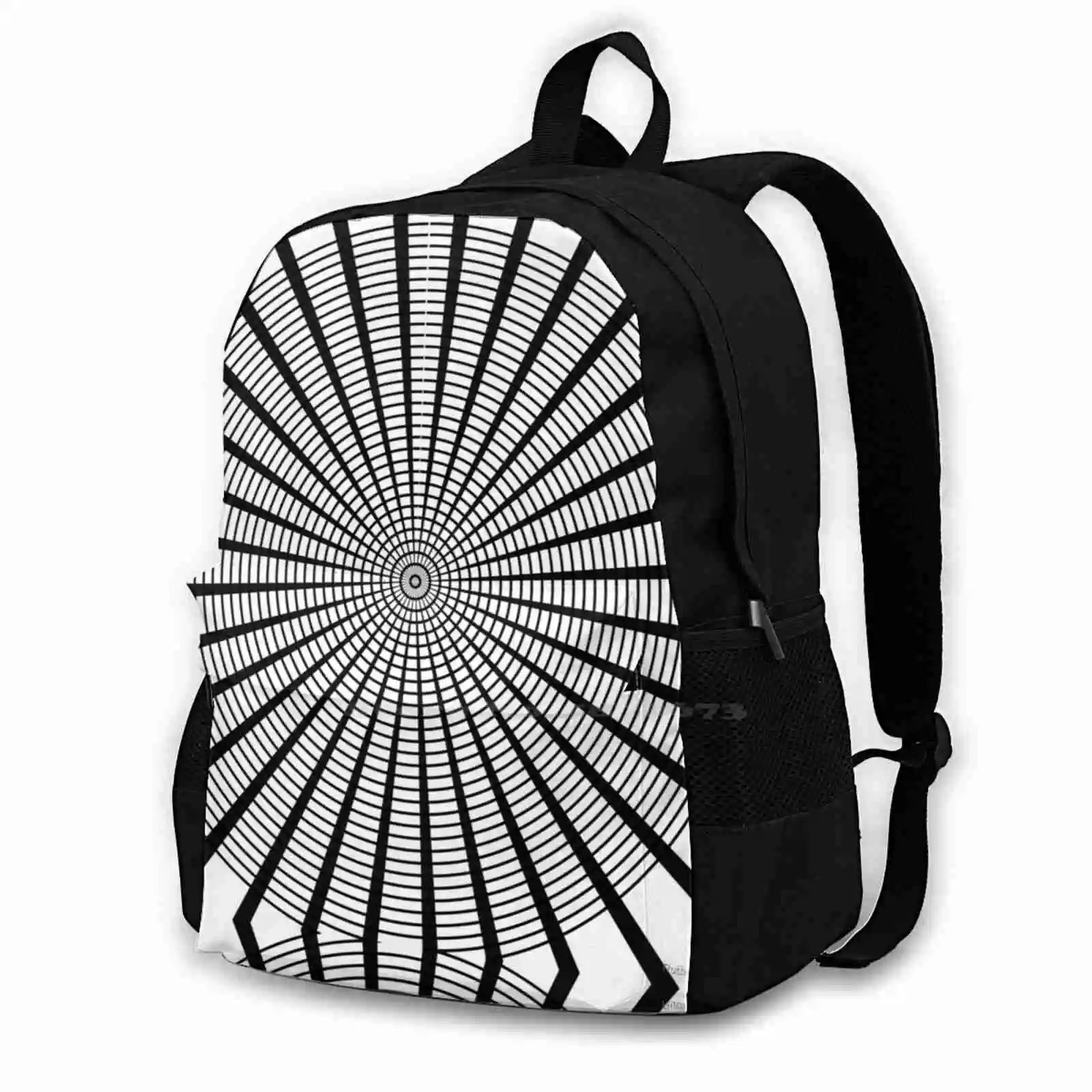 Black And White Spin Backpack For Student School Laptop Travel Bag Ruth Palmer Geometric Black And White Circle Lines Spin