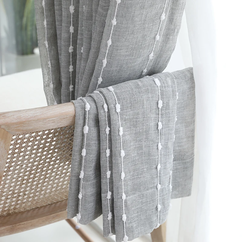 

Modern grey Embroidery curtain yarn vertical stripe embroidery curtain yarn of living room bedroom balcony bay window curtains