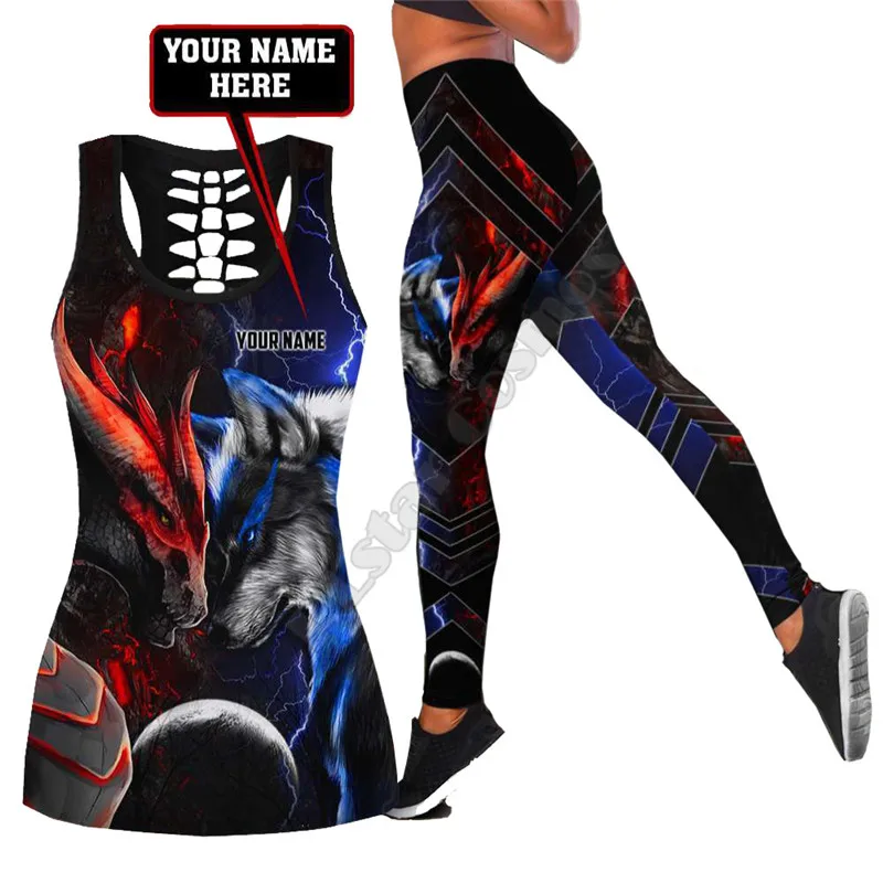 

Dragon and wolf legging hollow tank combo custom name Suit sexy Yoga Fitness Soft Legging Summer Women For Girl 02