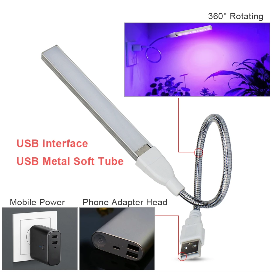 USB Portable DC5V LED Plant Grow Light Desk Plant Growth Lamp Phytolamp For Plants Flower Seeds Grow Tent Small Tools Red & Blue