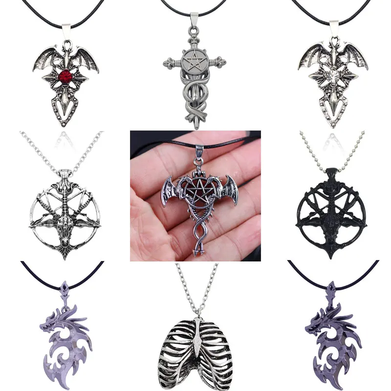 DIY Fashion Steampunk Inverted Five-Pointed Star Star God Goat Anime Head Pendant Necklace Satan Men Jewelry Choker Wholesale