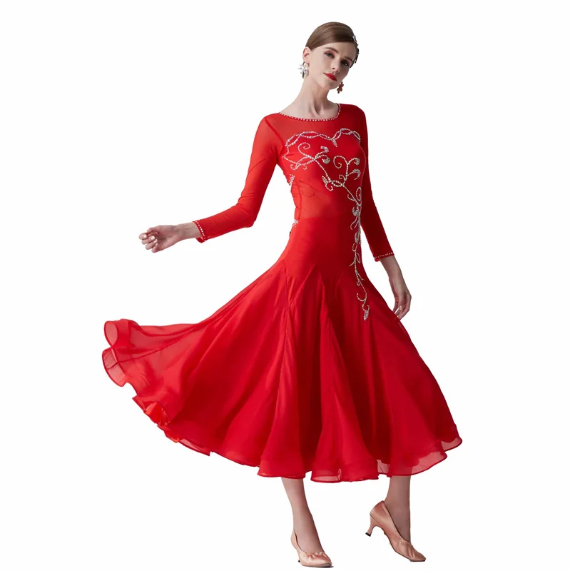 M-19310 Custom High Quality Smooth Dance Training Dresses Adult Long Modern Practice Dress Ballroom Dancing Clothes For Sale