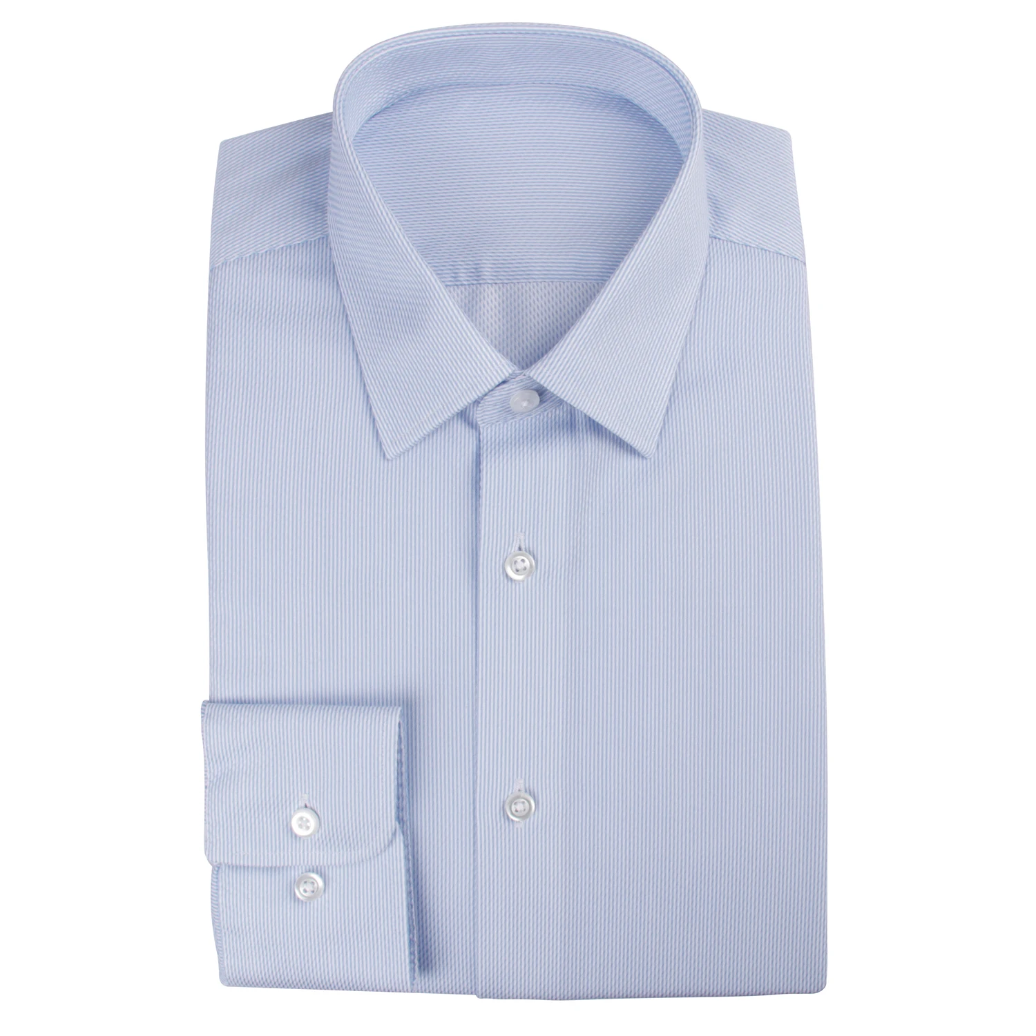 

100s 2-ply Luxury Dress Shirt Custom 100% Cotton Light Blue Stripe Business Shirts 100s Two-Ply Wrinkle Free Tailored Men Shirts