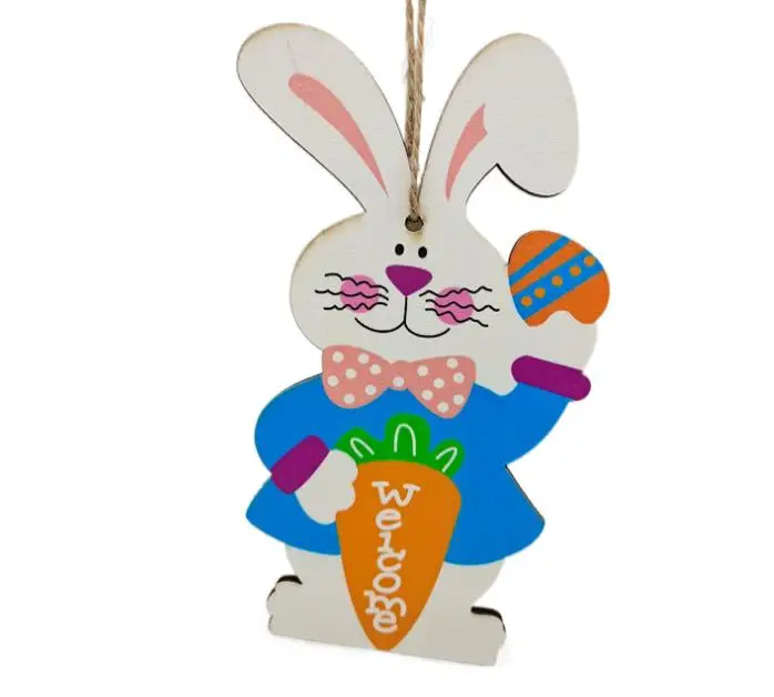 Easter Wooden Hanging party favor Ornaments Bunny Rabbit Themed Tags for Home Wall Tree Decor SN2026