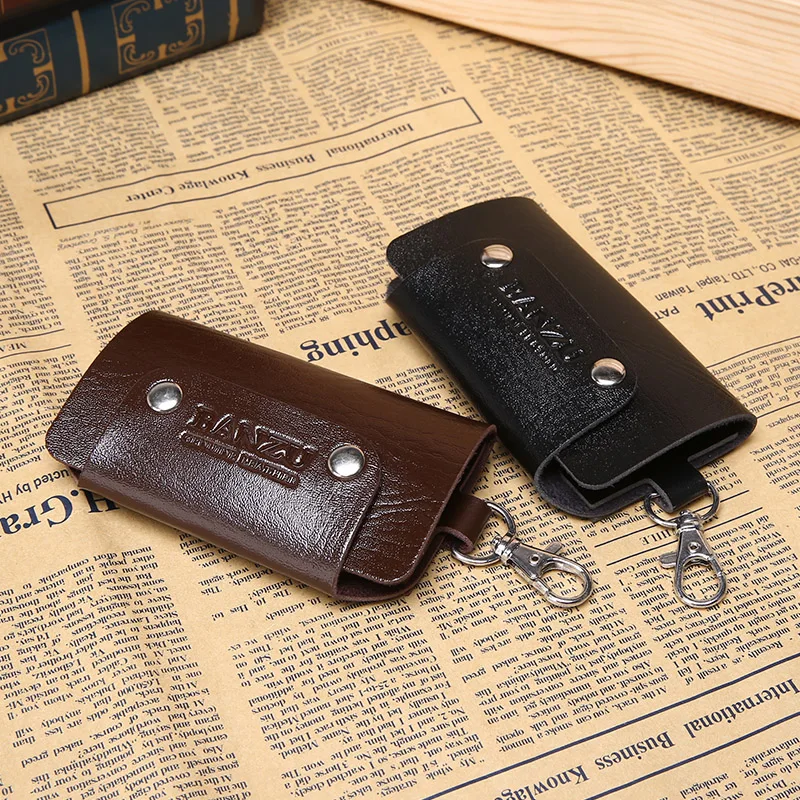 1pcs Casual Portable PU Leather Keychain Men Women Key Holder Organizer Pouch Car Key Wallet Housekeeper Key Case Mini Card Bag.