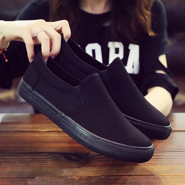 Full Black Women Canvas Shoes Sneakers Casual Loafers Female shoes Adult Slip On Flats Autumn Womens Trainers Zapatos de mujer