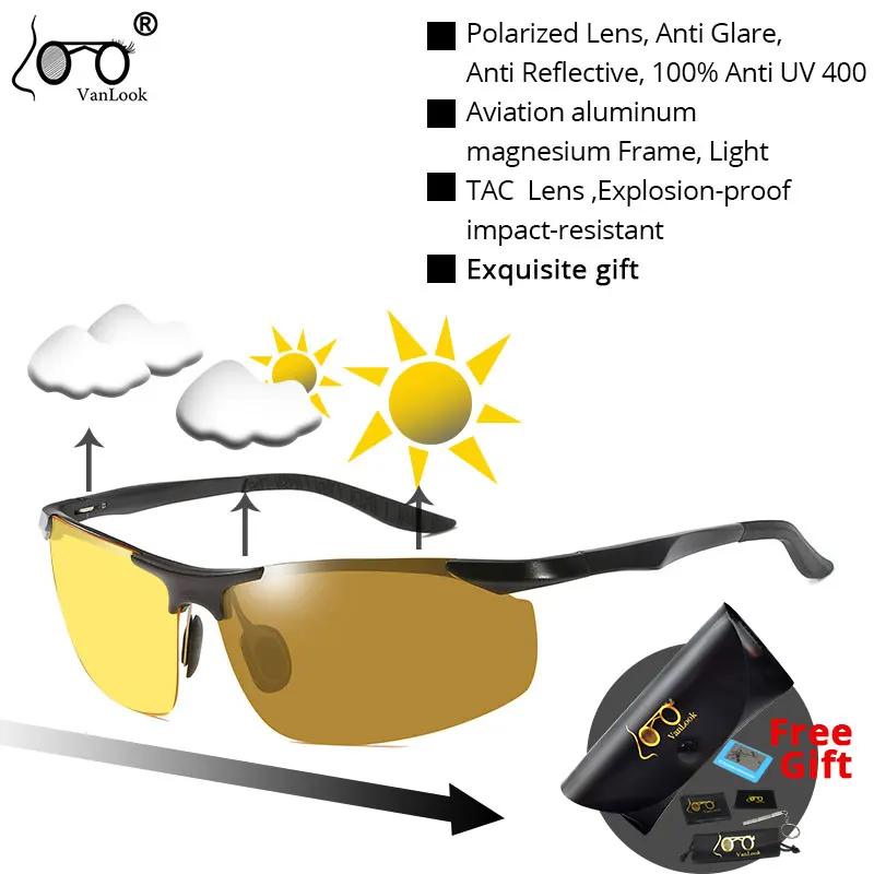 

Aluminum Magnesium Frame Photochromic Polarized Sunglasses Chameleon Lens Men's Sun Glasses for Driving Fishing Fashion Night