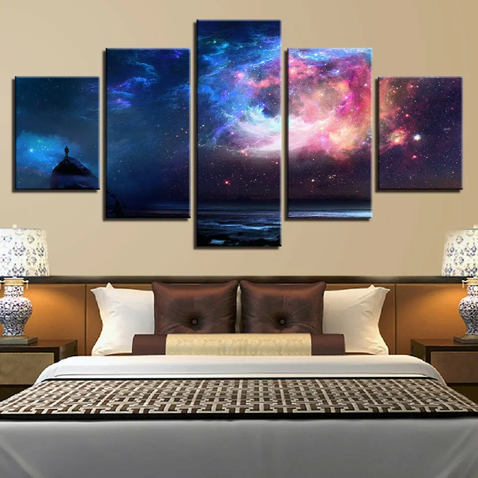 

Cosmos Nebula Stars Atmosphere 5 Pcs Canvas Picture Print Wall Art Canvas Painting Wall Decor for Living Room No Framed