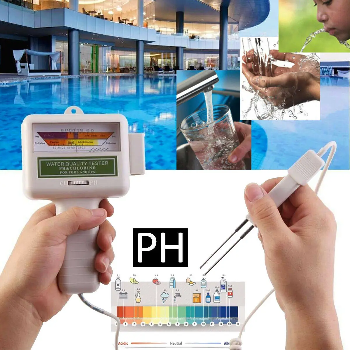 Chlorine Meters PH Tester 2 In 1 Tester Water Quality Testing PH Cl2 Level Tester For Family Outdoor Swimming Accessories