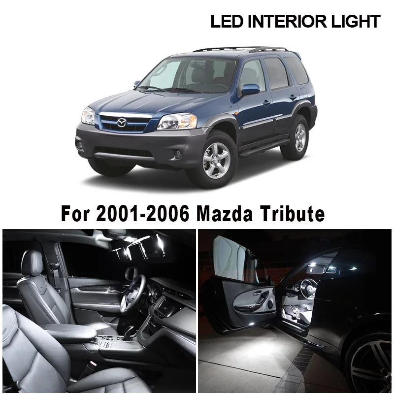 12pcs White Canbus Accessories Car LED Interior Lights Upgrade Kit For Mazda Tribute 2001-2006 Dome Trunk License Plate Light