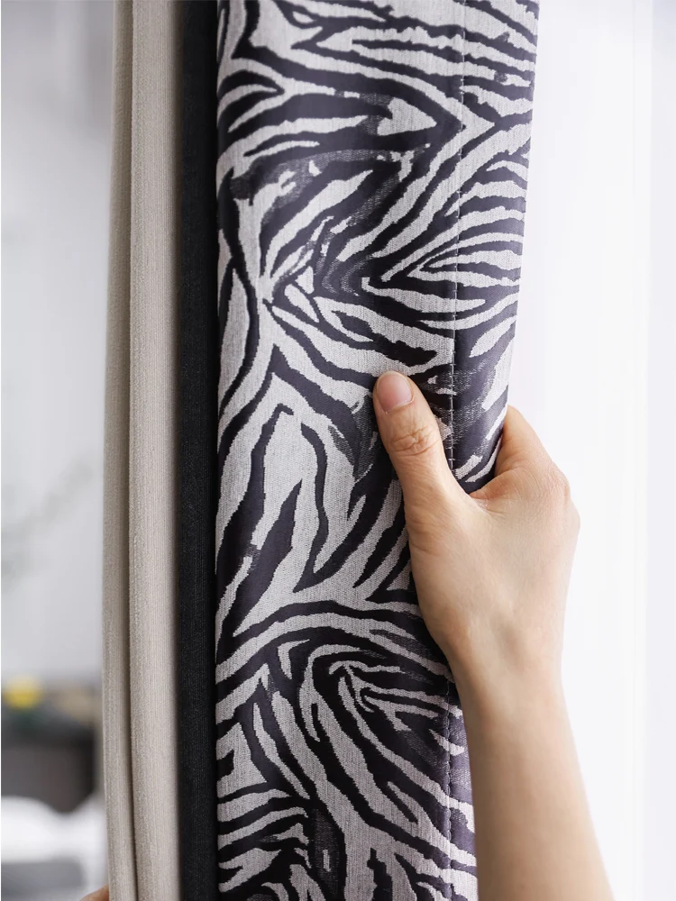 

Custom curtain modern Nordic Chenille Zebra pattern Splicing shading window livingroom bedroom blackout curtain tulle yarn M1002