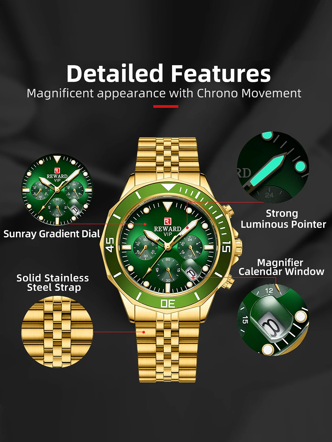 REWARD Fashion Mens Watches for Men Sport Wristwatch Waterproof Luminous Chronograph Wrist Watch