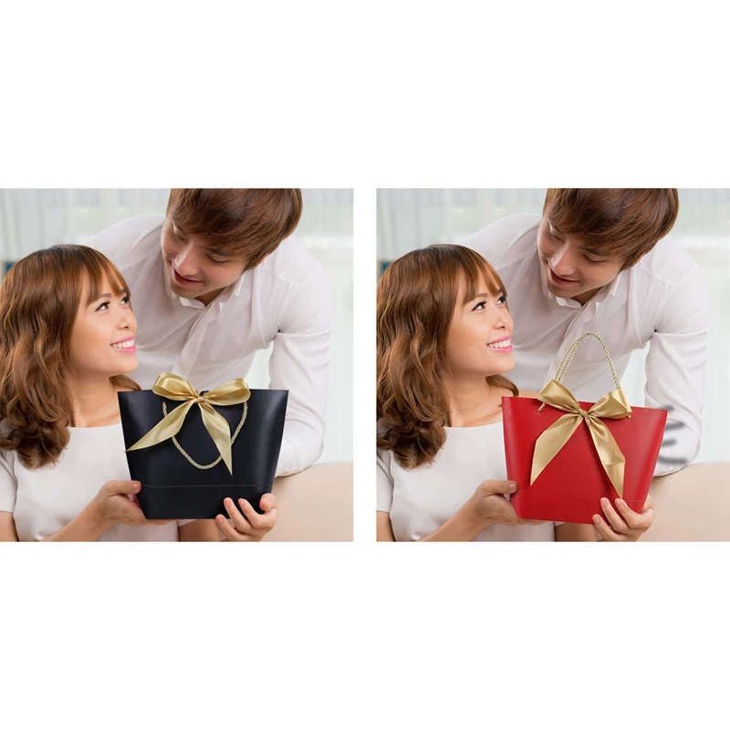 20 Pcs Gift Bag with Handle Paper Party Favor Bag Present Wrap Snack Bag with Bow Ribbon Present Favor Bags, Black & Red