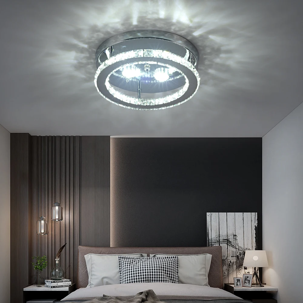 Modern LED Crystal Chandelier Lighting Mirror Rings  Ceiling Lamp for Living Room Kitchen Luminaire Home Decor Light Fixture