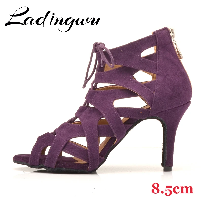 Ladingwu Ladingwu Lady Dancing Shoes Salsa Latin Women Ballroom Dance Shoes For Women Purple Suede Dance Boots Fashion Design