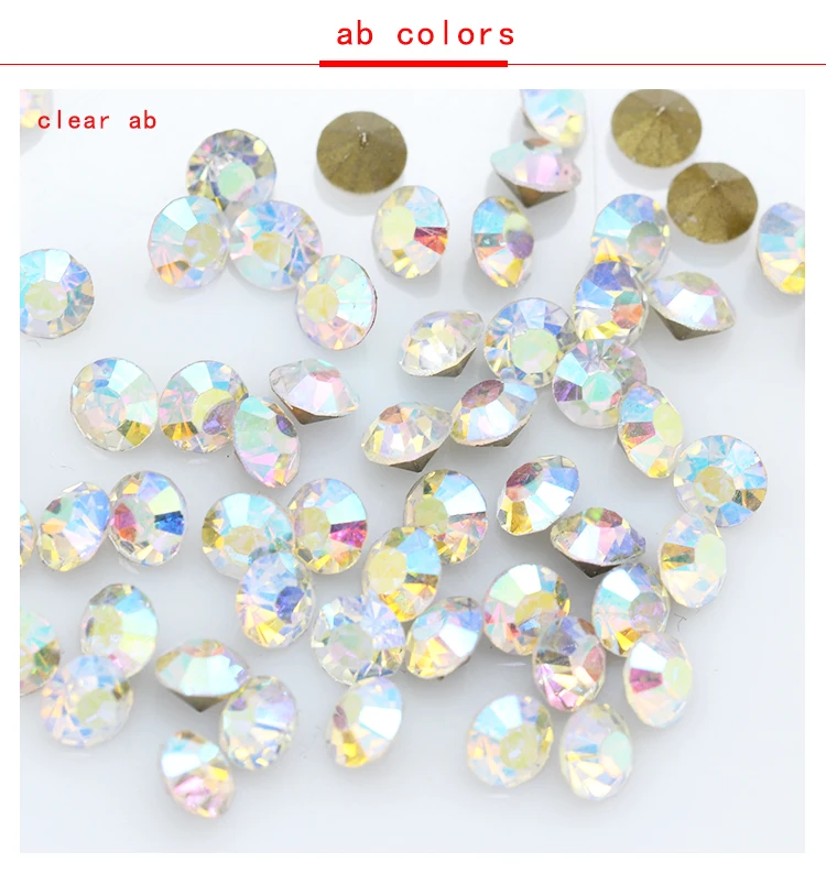 New SS2-SS47 Round Pointed AB Iridescent Crystal Clear Aurora Borealis Gold Foiled Rhinestones Gems For Jewelry Nail Making DIY