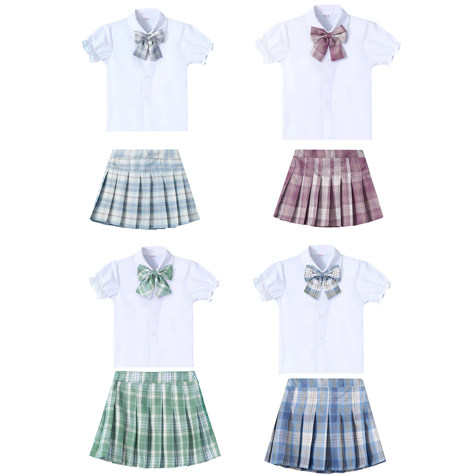 Japanese School Girls Uniform Short Sleeve Ruffle Cuffs Shirt Pleated Skirt Suits Teen Cheerleading Chorus Party Sailor Uniform