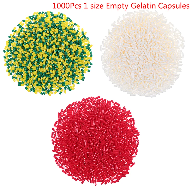 1000Pcs/Bag Empty Hard Capsules Size 1# Hollow Gelatin Capsules Empty Pill Capsule Personal Health Care Pill Case Splitters Hot