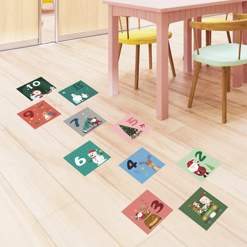 

Cartoon Christmas Hopscotch Grid Floor Sticker Kids Room Decoration Children Game Wall Decals Home Decor New Year Ground Mural