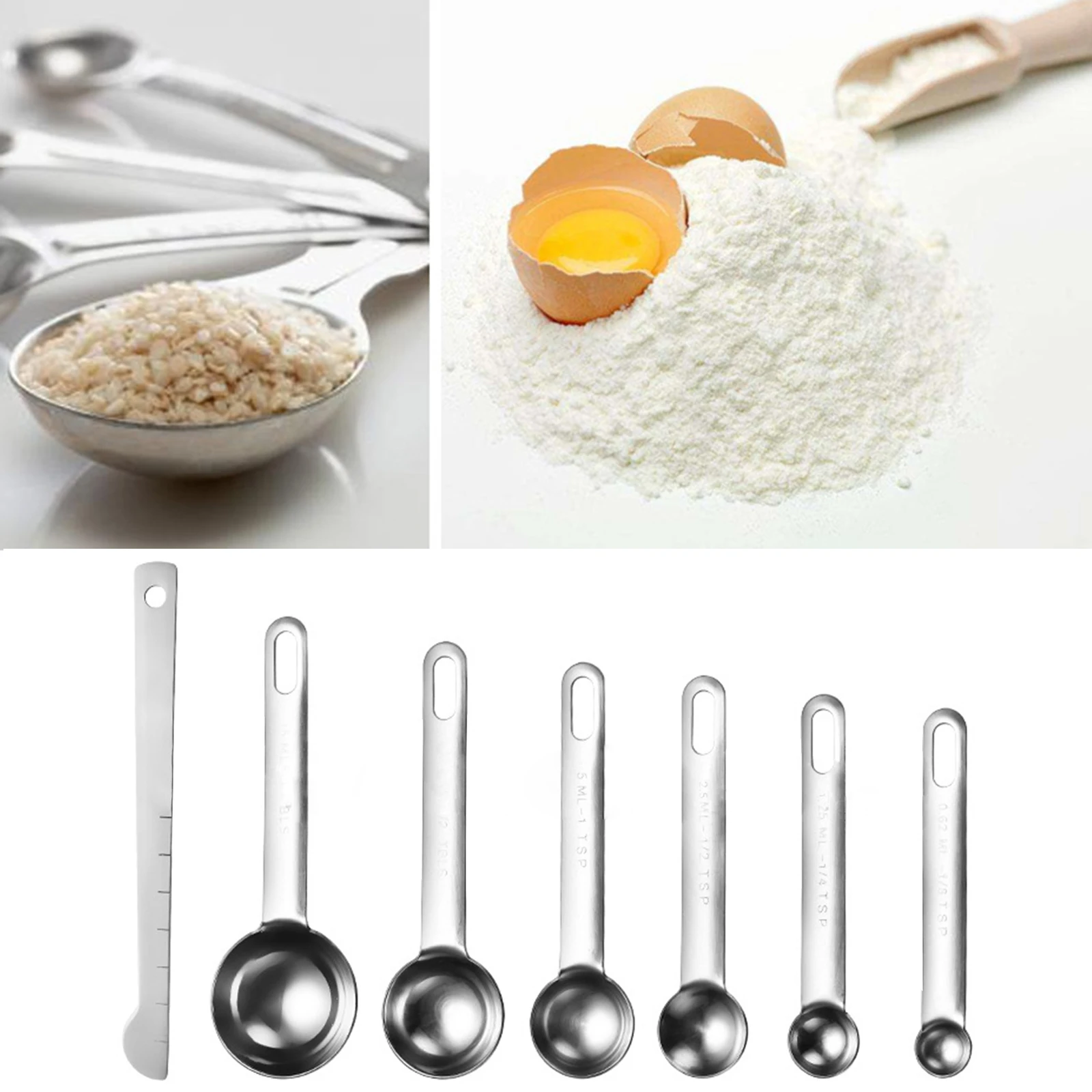 7PCS/Set Measuring Cups 0.62/1.25/2.5/5/7.5/15 ML Premium Stackable Kitchen Stainless Steel Spoons Kitchen Measuring Tool