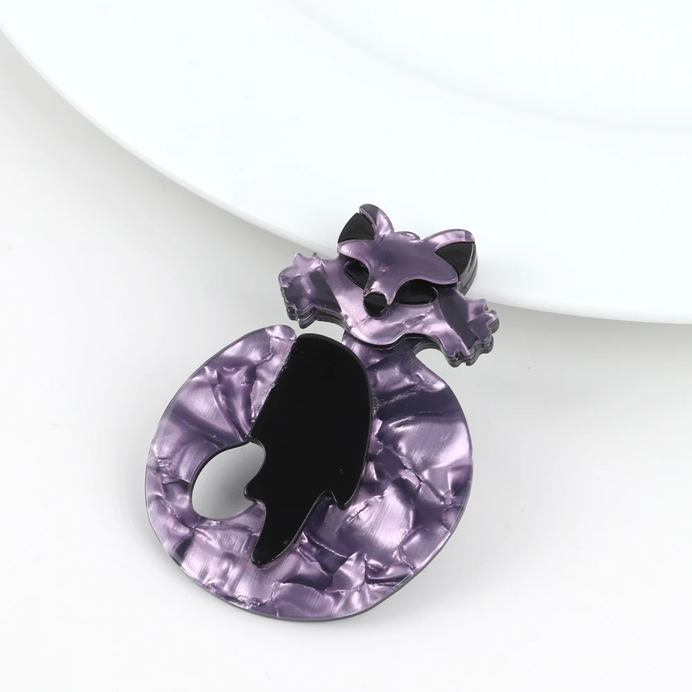 New Design Blue Purple Acrylic Fox Brooch For Women Handmade Cute Animal Lapel Pins And Brooches Badge Fashion Jewelry Gifts