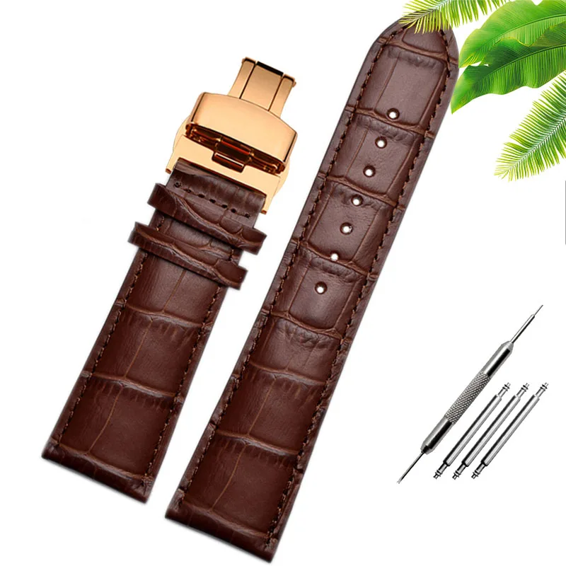 Genuine Leather Watch-Strap Band with Butterfly Clasp